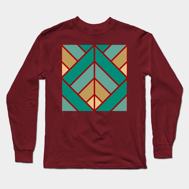 Geometric Pattern: Art Deco Diamond: Turquoise Long Sleeve T-Shirt by Red Wolf